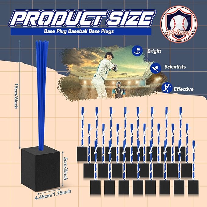 Shappy 48 Pcs Base Plugs Baseball Base Anchors with Tassel Heavy Duty Rubber Plug Dig Tools for Baseball Field Softball Drill