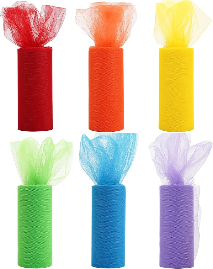 MEEDEE Rainbow Tulle Ribbon 6 Colors Roll Tulle Fabric Rainbow Spool Ribbon - Image 3