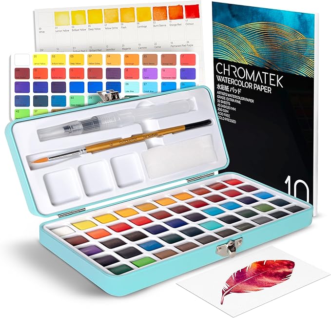 CHROMATEK Watercolor Paint Set – 50 Vivid Colors Including Transparent by Chromatek