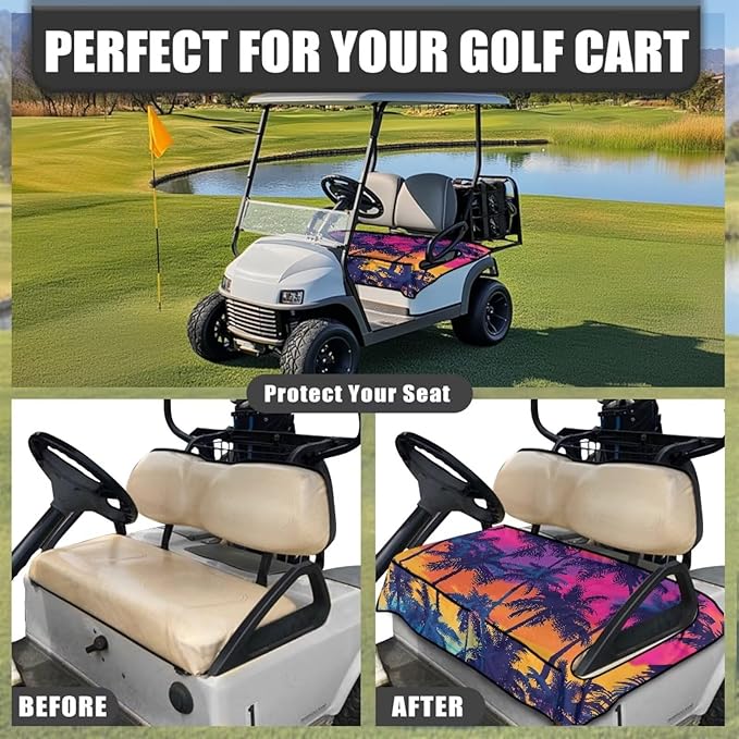 Golf Cart Seat Covers, Universal Golf Cart Seat Towel Blanket with 4 Front Pockets & Nonskid Bottom Fits for Club Car 2 Person Seats Golf Carts