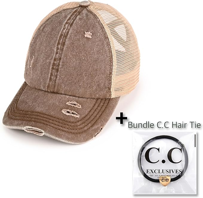 C.C Ponycap Messy High Bun Ponytail Adjustable Glitter Mesh Trucker Baseball Cap