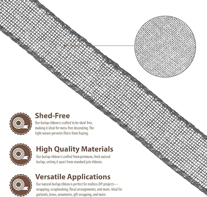 Mandala Crafts Gray Burlap Ribbon 1 Inch Wide Jute Ribbons - Image 3
