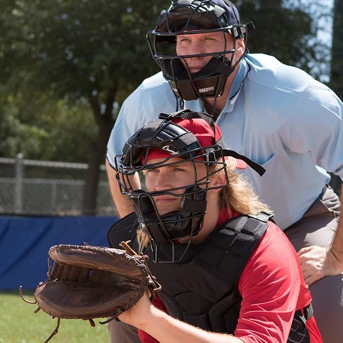 Champion Sports Pro Baseball Adult Mask - Umpires and Catchers - Extra Protection - Extended Guards - Adjustable Harness Baseball Mask - Adult Size,Black