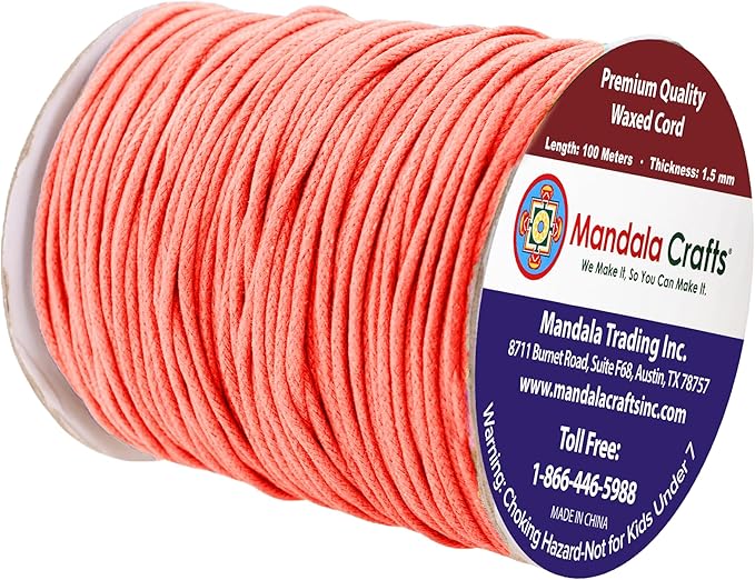 Mandala Crafts 1.5mm 109 Yards Coral Cotton Waxed Cord - Image 2