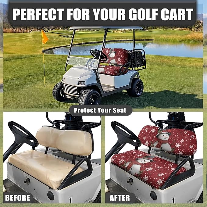 Bulopur Christmas Snowman Golf Cart Seat Towel Cover for Ezgo Club Car Universal Golf Cart Seat Covers Suitable for All Weather, Easy to Install and Washable