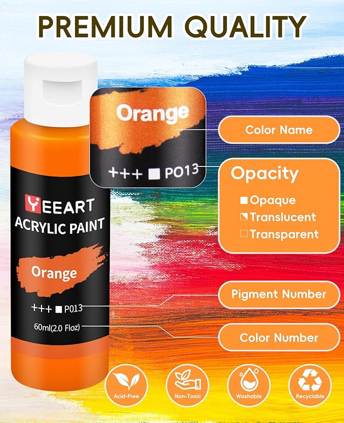 36 Colors Acrylic Paint Set, Yeeart Acrylic Paint, 2oz Bottles, Rich Pigmented - Image 5