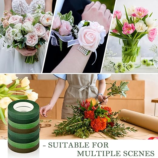 8 Rolls Floral Tape, 1/2" Wide Flower Tape, Mix Green Floral Tape - Image 7