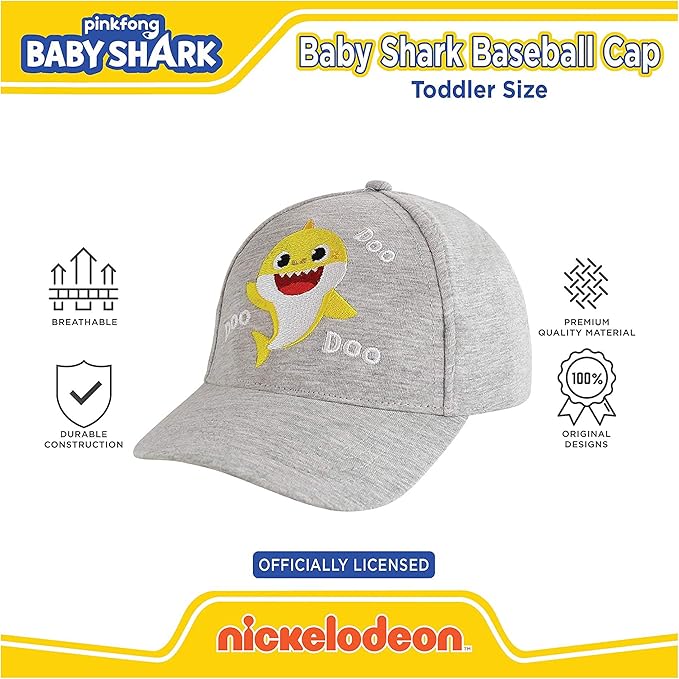 Pinkfong Boys Baseball Cap, Baby Shark Adjustable Toddler Hat for Ages 2-4
