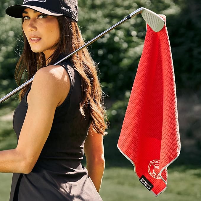 Ghost Golf Magnetic Towel (Greenside) - Premium Ultra-Absorbent Microfiber Golf Towel with Magnet for Golf Carts or Clubs - 18" x 18" Golfing Gear - Waffle Weave Pattern (Red)