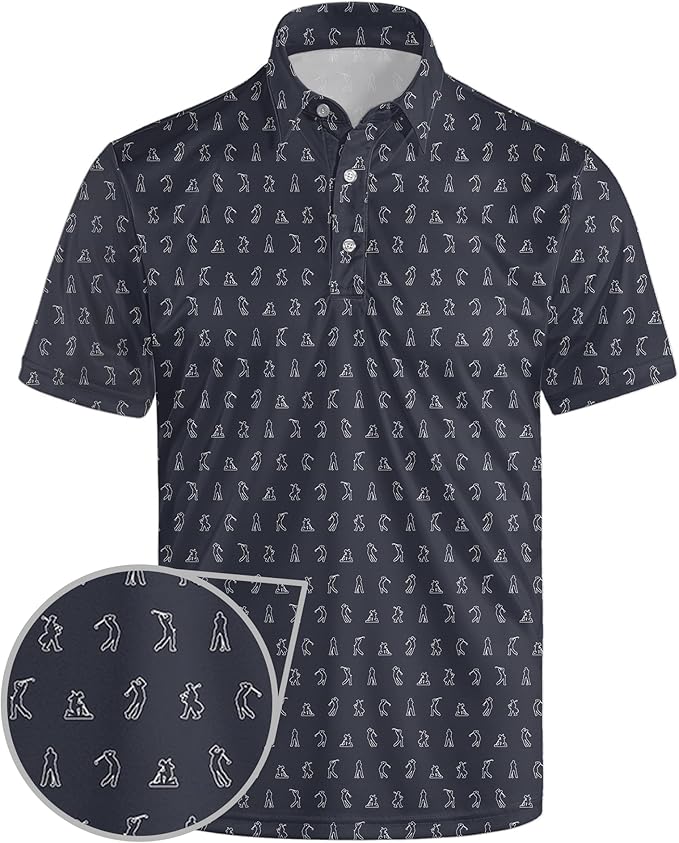 Golf Polo Shirts for Men Funny Print Short Sleeve Golf Shirts Performance Golf Polos