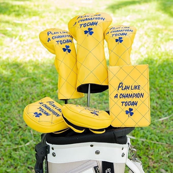 Golf Headcovers Play Like A Champion Today Golf Club Head Covers Advanced Embroidery Premium Leather Driver Headcovers Fairway Wood Covers Hybrid Cover Golf Mallet Putter Cover for DF3 OZ1