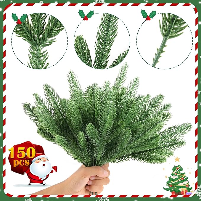 Hananona 150 Pcs Artificial Pine Branches Christmas Greenery Pine Picks DIY - Image 2