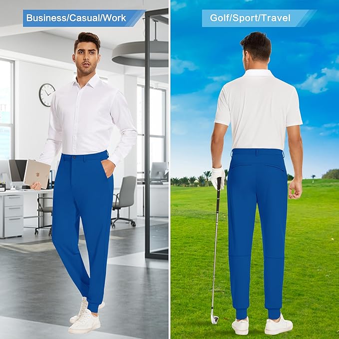JWM Men's Stretch Golf Joggers Pants with Belt Loops - 29" 34" Slim Fit Tapered Casual Business Travel Dress Work Sweatpants