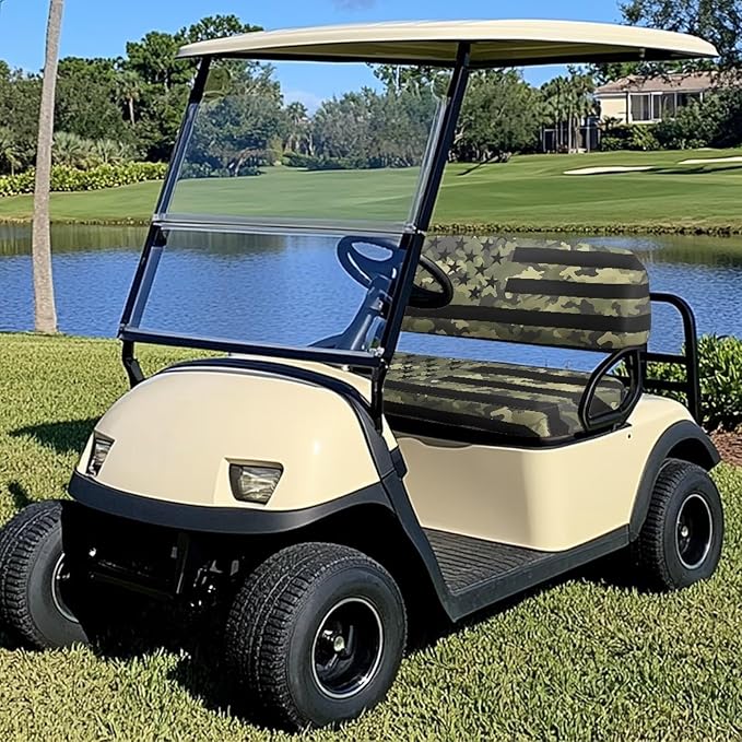 Bulopur American Flag Golf Cart Seat Towel Covers Non-Slip Elastic Green Camo Golfcart Front Seat Cover Compatible with EZGO & Club Car Patriotic Golf Cart Accessories 4th of July Decor
