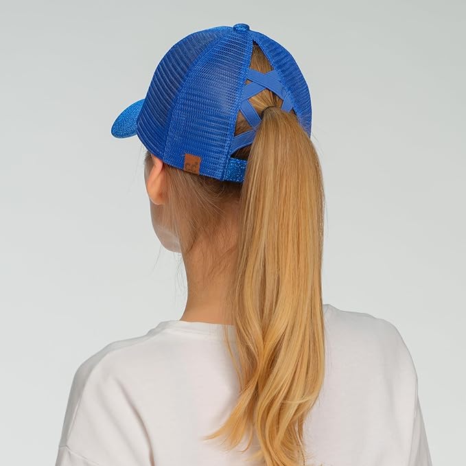 C.C Ponycap Messy High Bun Ponytail Adjustable Glitter Mesh Trucker Baseball Cap