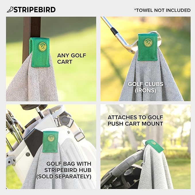 Stripebird Magnetic Clip for Any Towel - Fairway Green Golf Towel - Highest Strength Magnet - Removable