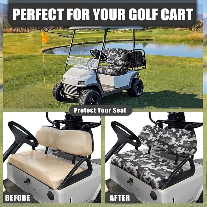 Bulopur Grey Golf Cart Seat Cover Camo Sport Golf Car Seat Cushion Cover for Most 2 Passenger Club Car Ez Go Golfcart Seats Cover Towel