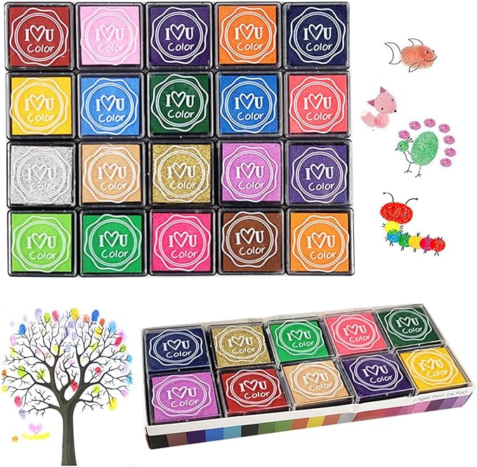Washable Ink Pads for Kids Rubber Stamps, 20 Colors Stamp Ink Pads, Fingerprint by GTLZLZ