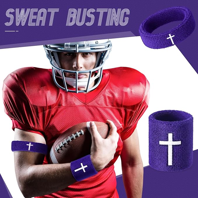 Soulchen 4 pcs Cross Bicep Bands Wrist Bands Christian Arm Sweat Wristbands Absorbent Armband for Men Women Football Baseball Players Sports Activities Supplies