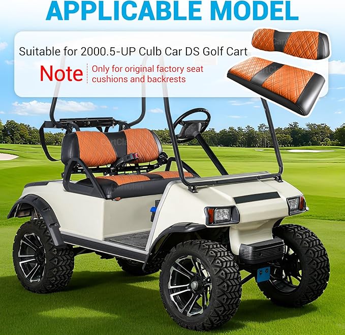 Golf Cart Seat Covers Suitable for 2000.5-UP Club Car DS Standard Front Seat Cushion, Golf Cart Front Seat Covers Kit No Drilling & Waterproof (Brown PVC Leather & Black Stitching)