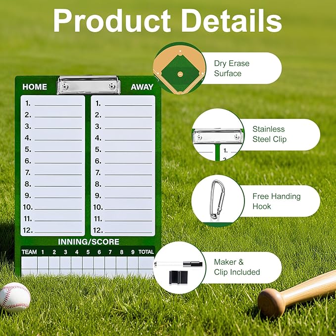 Baseball Lineup Board for Dugout, Double-Sided Dry Erase Clipboard Coaching Clipboard for Baseball, Softball, Softball Lineup Board with Marker, Baseball Coaching Accessories