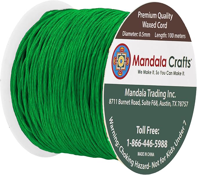 Mandala Crafts 0.5mm 109 Yards Kelly Green Cotton Waxed Cord - Image 2