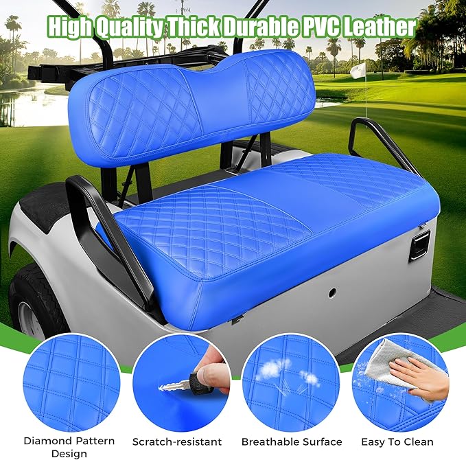 10L0L Golf Cart Seat Covers for Club Car Precedent,EZGO TXT Front/Rear Seats Diamond Pattern,Vinyl Leather with Adjustable Straps and Retractable Buckle, No Stapler Needed