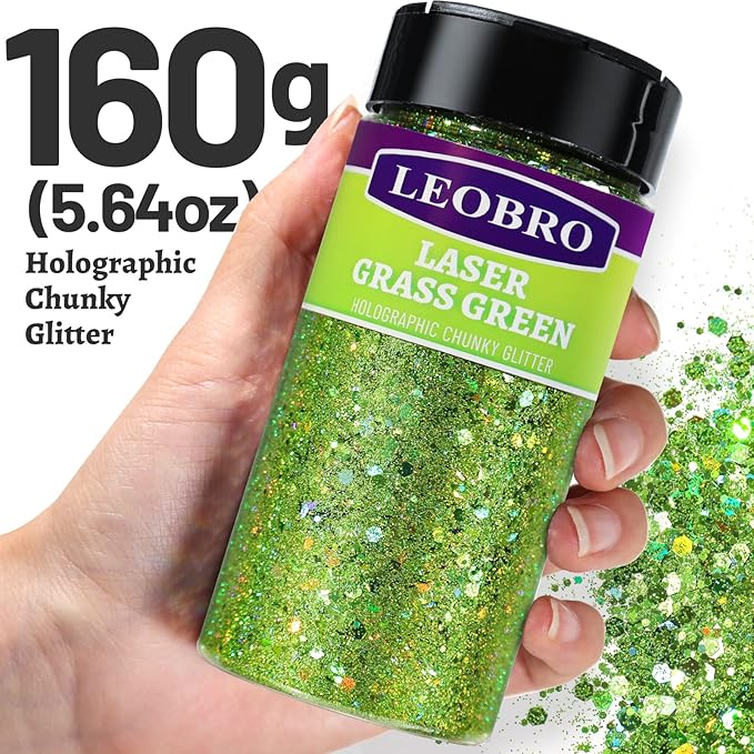 LEOBRO Green Glitter, 160g/5.64oz Light Green Chunky Glitter - Image 2