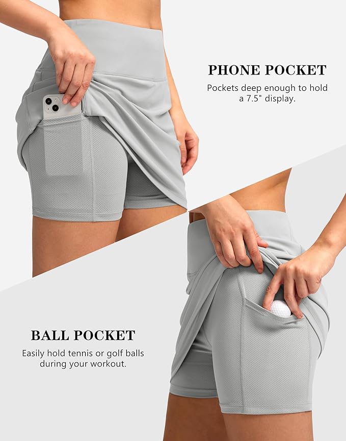 Women's Golf Skirts Skort 4 Side Pockets High Waisted Stretchy Tennis Skirt with Short Athletic Casual