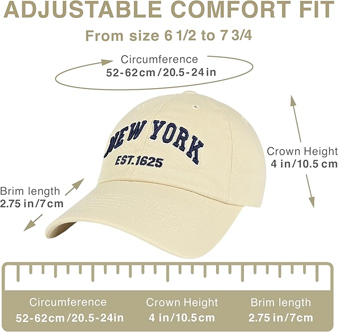 Elidan NY Dad Hat New York EST.1625 Cotton Cap, Adjust Buckle Strap, Unstructured Low-Profile NY Baseball Cap for Men & Women