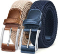 BULLIANT Belt for Men 2Pack,Mens Gift Stretch Braided Web Belt Elastic for Casual Golf Jeans,1 3/8"