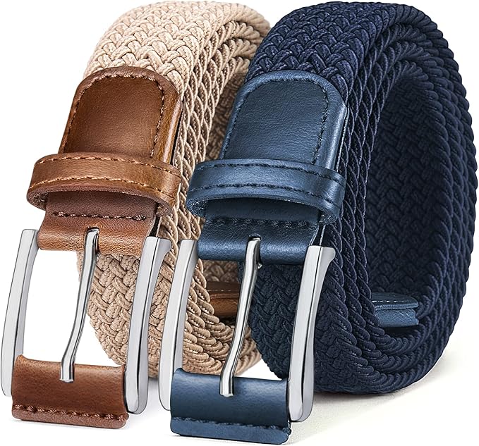 BULLIANT Belt for Men 2Pack,Mens Gift Stretch Braided Web Belt Elastic for Casual Golf Jeans,1 3/8"