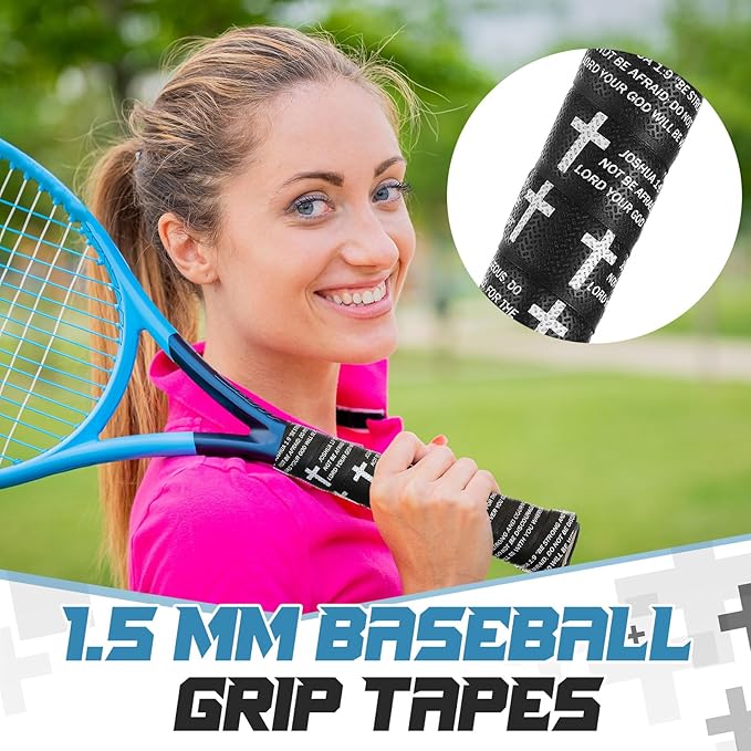 Pushglossy Christian Baseball Bat Grip Tapes 1.5mm Faith Cross Bat Grip Tape, Precut Full Adhesive Baseball Wrist Tape Scripture Design Non-Slip Religious Baseballs Grips Tapes
