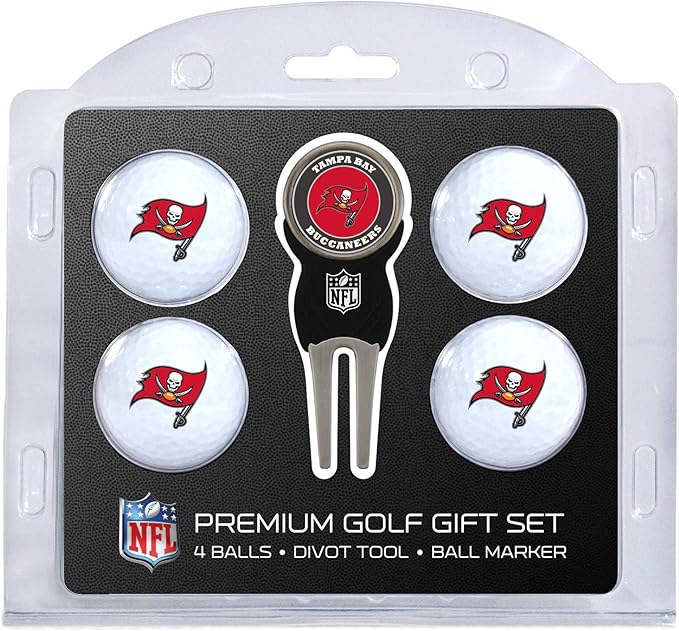Team Golf NFL Regulation Size Golf Balls (4 Count) & Divot Tool with Removable Double-Sided Magnetic Marker