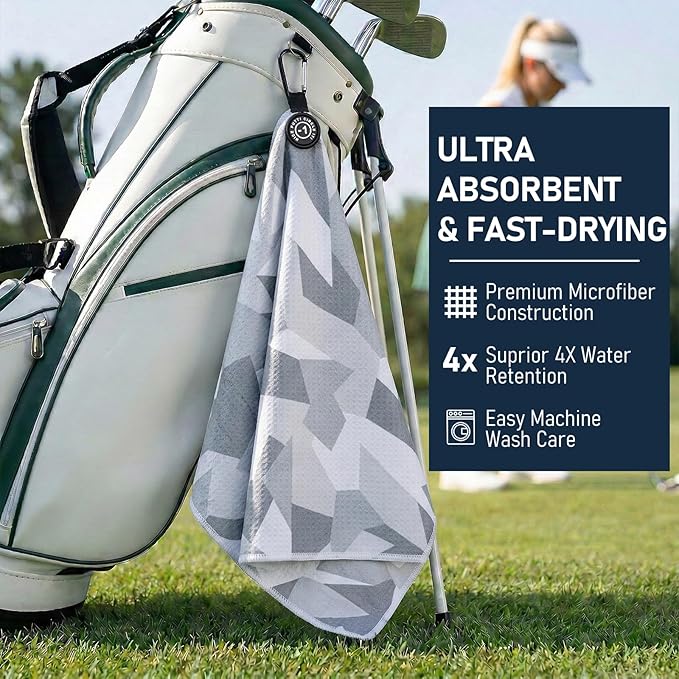 Magnetic Golf Towel 16x24 Ultra Absorbent Waffle Microfiber, Strong Magnet for Cart Clubs, Spot-Clean Design Golf Accessories Gifts for Men (Grey-Camo)