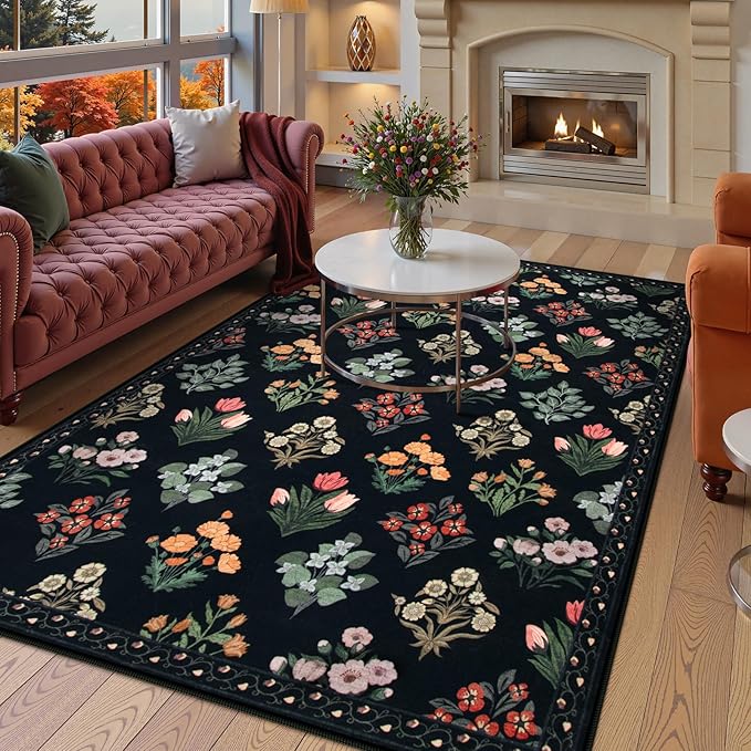 Wonnitar Floral Print Rug for Living Room, Ultra-Thin Non Slip Stain Resistant - Image 7
