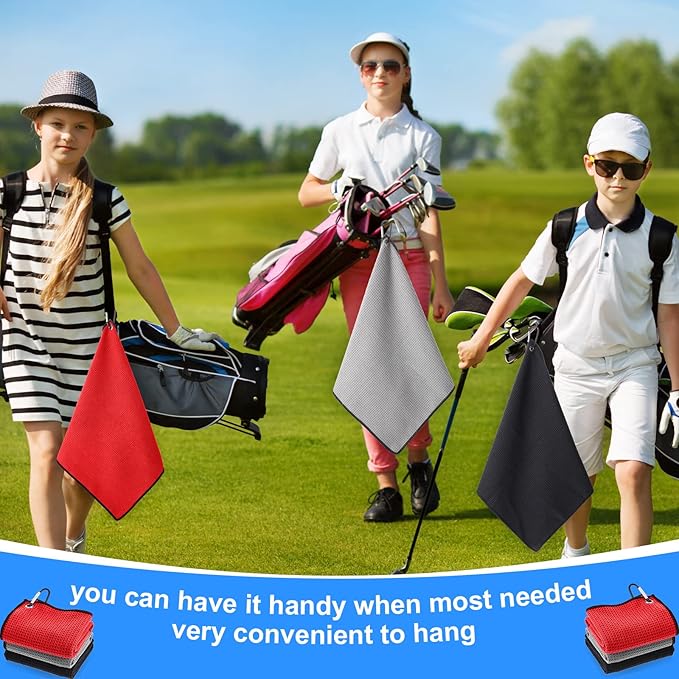 Batiyeer Golf Towel Bulk for Golf Bags 16'' x 16'' Microfiber Fabric Towel with Clip Waffle Pattern, Fitness, Camping, Hiking, Yoga