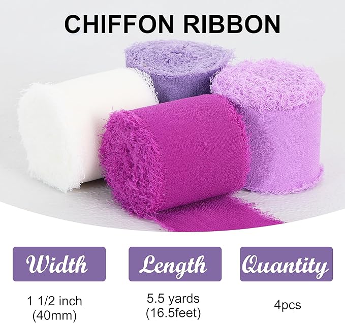 TONIFUL 4 Rolls Light Purple Chiffon Ribbon 1.5" x 5.5 Yards - Image 3