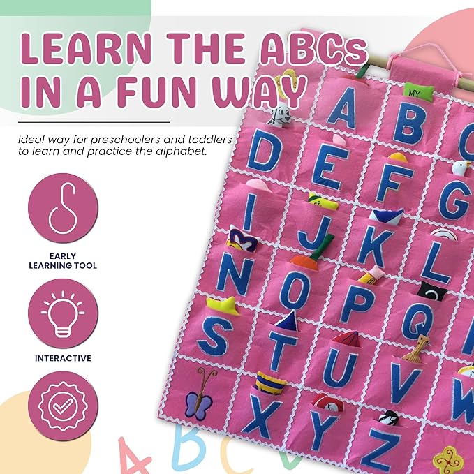 Pockets of Learning Pink ABC Felt Wall Hanging Chart - Image 2