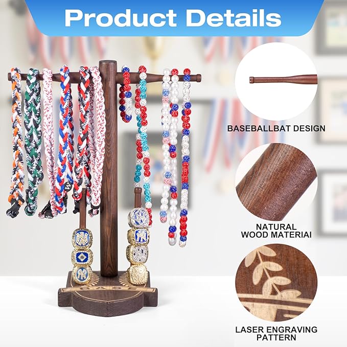 Baseball Drip Holder And Championship Ring Display For Room Decor, Baseball Necklace Holder Jewelry Organizer Display, Softball Sports Jewelry Stuff Accessories Gifts For Boys