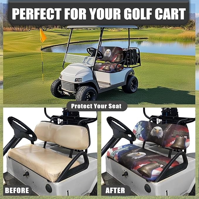 Yewatlles Golf Cart Seat Covers 2 Piece Set Universal Golf Cart Seat and Backrest Covers Funny Golf Cart Accessories for Women Men Easy to Install American Flag 250th Pattern