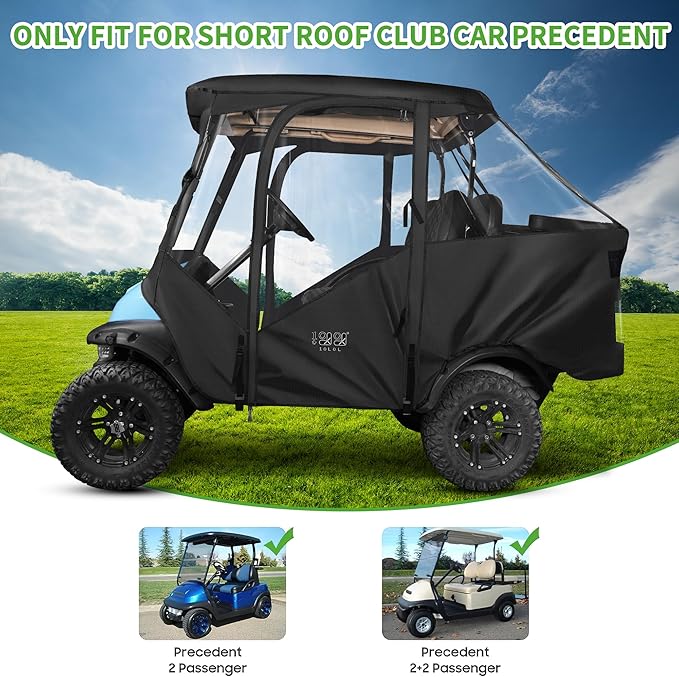 10L0L Upgrade 4 Passengers Golf Cart Enclosure for Club Car Precedent - Short Roof Deluxe 600D Enhanced Waterproof Windproof Transparent Golf Cart Driving Rain Cover with 4 Heavy Duty Zippers