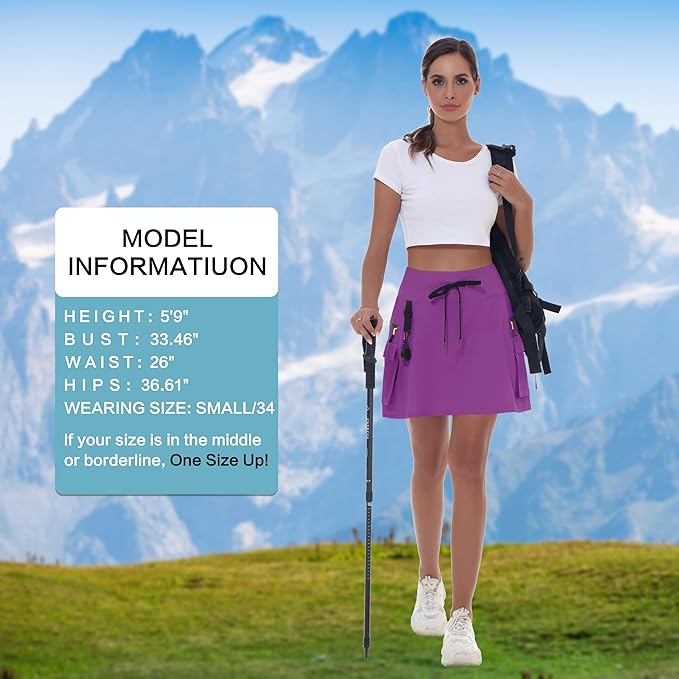 MIVEI Skorts for Woman - Hiking Cargo Skorts with Zipper Pockets, High Waisted Quick Dry Golf Workout, Dressy Casual