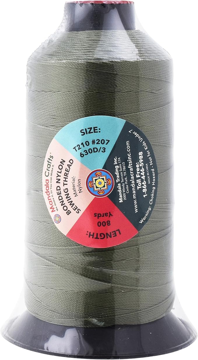 Mandala Crafts Bonded Nylon Thread Olive Drab Heavy Duty Sewing Threads - Image 3