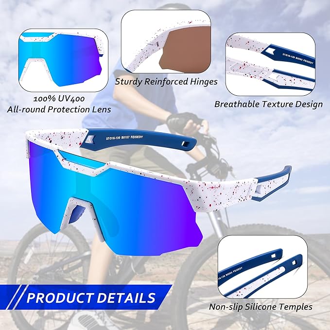 FEISEDY Kids Sunglasses Youth Baseball Sun Glasses, UV400 Sports Teens Cycling Shades for Boys Girls Age 8-16 B0048