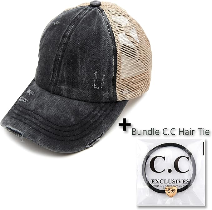 C.C Ponycap Messy High Bun Ponytail Adjustable Glitter Mesh Trucker Baseball Cap