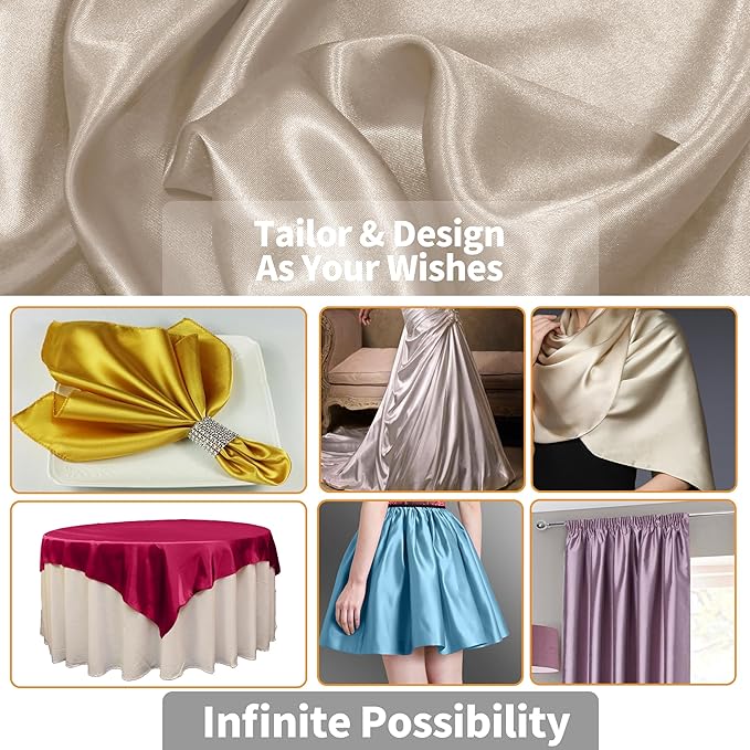 RUDONG M Beige Satin Fabric by The Yard, 3 Yard x 60 Inch Wide Silky Charmeuse - Image 4