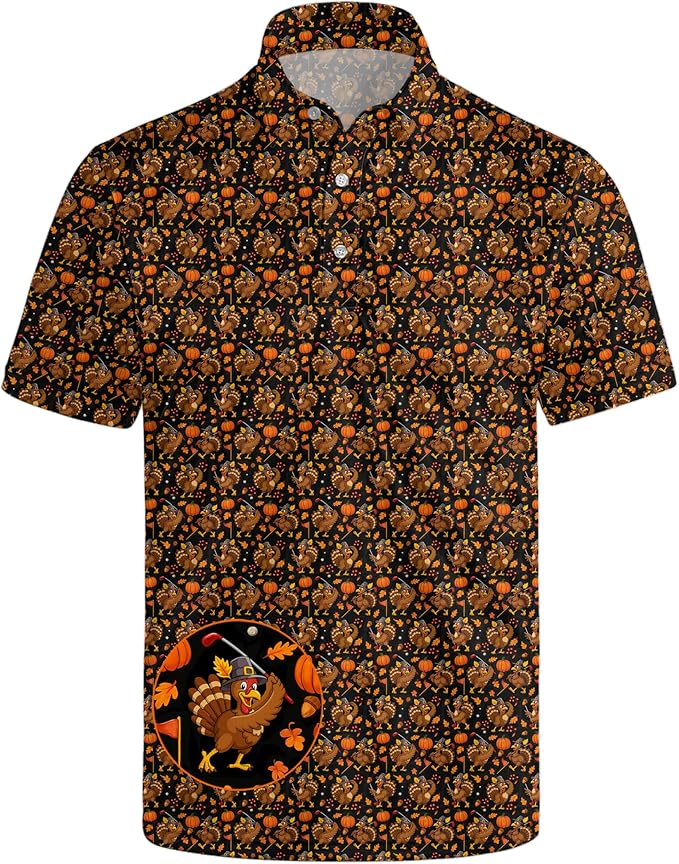 HUURAY Funny Golf Polos for Men Funny Print Short Sleeve Shirts Quick Dry Polo Shirts Hawaiian Shirt Performance Golf Outfits
