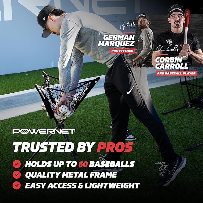 PowerNet Baseball Softball Portable Ball Caddy, Holds Bucket of Baseballs, Softballs, Tennis Balls, Use During Batting Practice Training and Drills
