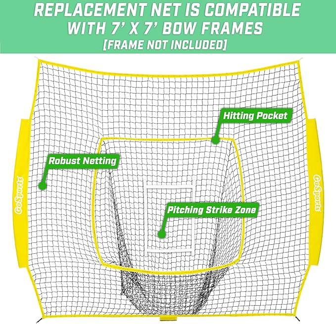 GoSports Replacement 7 x 7 ft Baseball Net - NET ONLY - Frame NOT Included - Choose Your Color